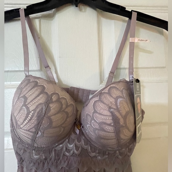 New with tags push-up babydoll + thong 2-piece lingerie set in mauve. - Picture 2 of 5